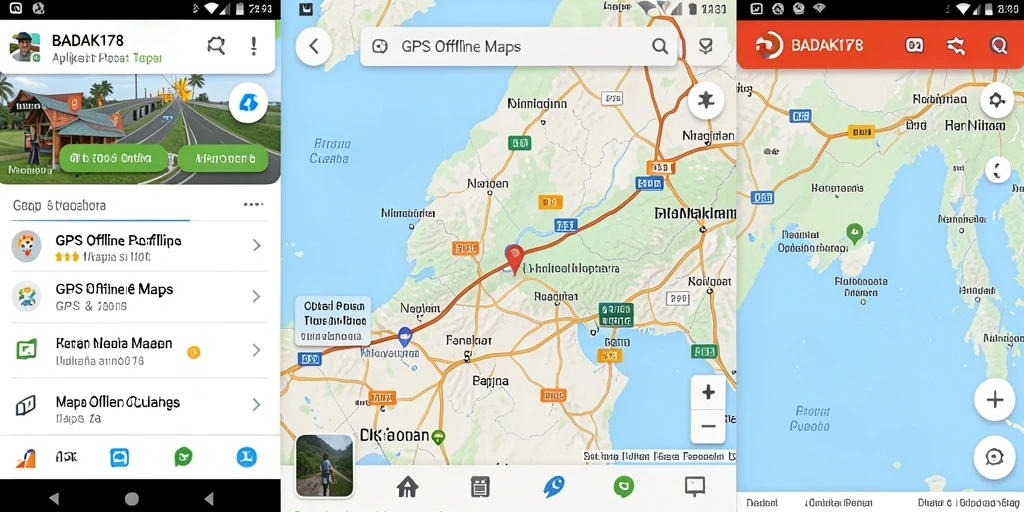 Tampilan antarmuka pengguna aplikasi GPS Offline BADAK178 yang sederhana dan intuitif.