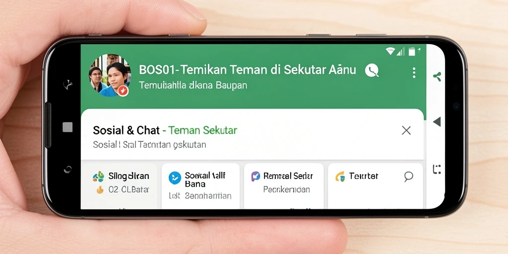 Antarmuka pengguna aplikasi Teman Sekitar BOS01 yang menarik.