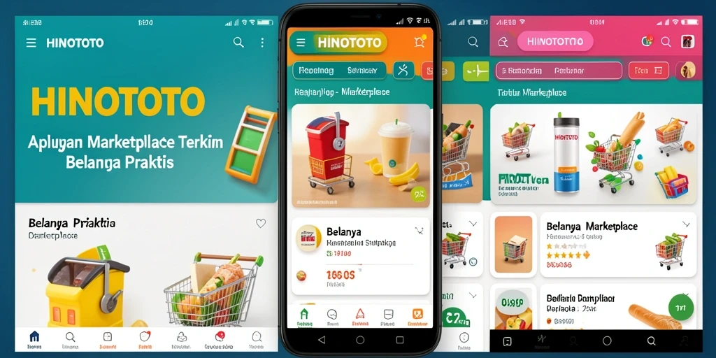 Antarmuka HINOTOTO yang menarik dengan berbagai kategori produk untuk belanja.