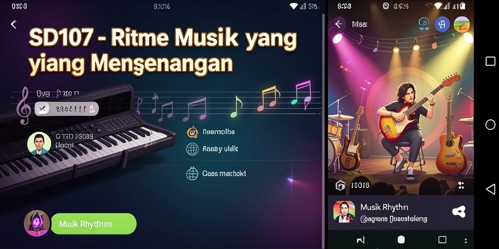 Screenshot SD107 menampilkan antarmuka Musik Rhythm yang interaktif dan colorful.